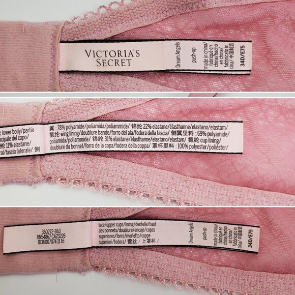 Victoria's Secret 34D Bra Dream Angels Push Up Lace Underwire Lingerie Rose Pink - Picture 11 of 16